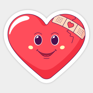 Cracked red heart with restoring patch Sticker